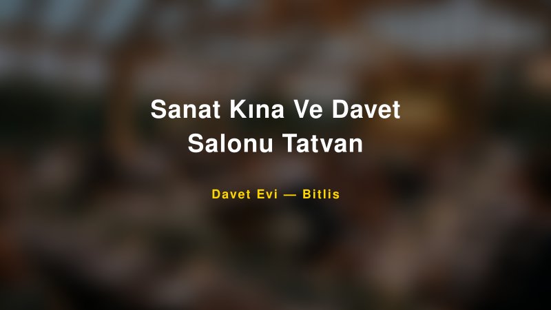 Sanat Kına Ve Davet Salonu Tatvan Fiyatları ve Paket Seçenekleri